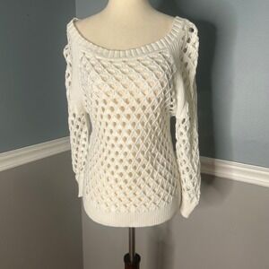 American Eagle Knit Sweater‎ Open Weave Long Sleeve Cream Color Size M